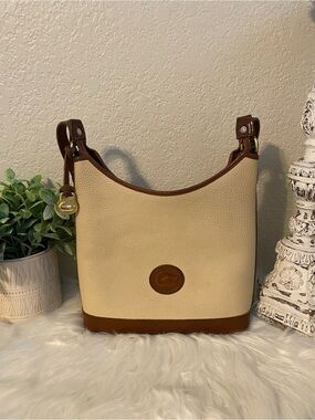 Dooney & Bourke Cream and Brown Pebbled Leather Shoulder Bag